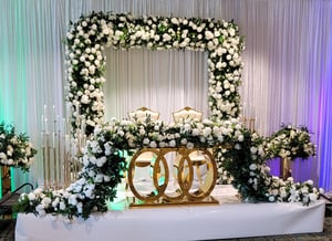 Image of Infinity Gold and White  Couples wedding table 