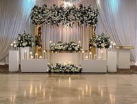GOLD chrome backdrop with Artificial flowers backdrop design  stage or Aisle design.  