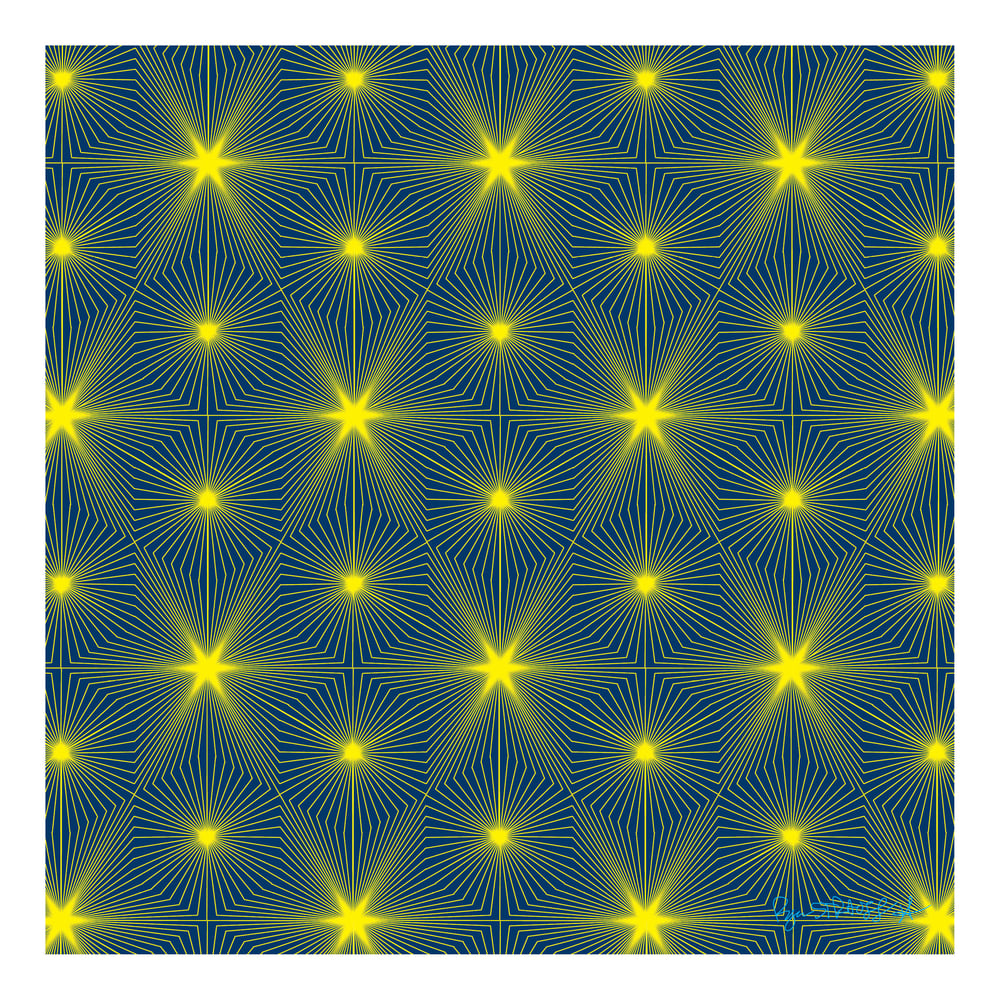 Image of Cube Tesselation - Yellow on Dark Blue
