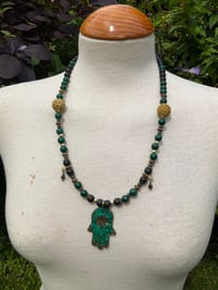 Image 2 of Hamsa hand malachite pendant necklace 