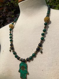 Image 3 of Hamsa hand malachite pendant necklace 