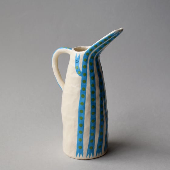 Image of Blue and Green Spotted Bird Jug