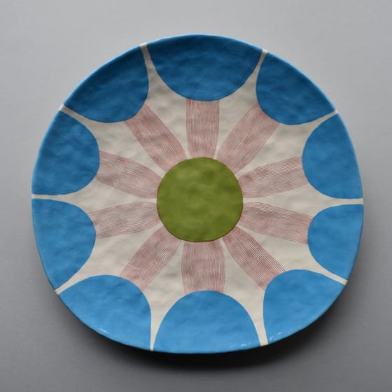 Image of Large Green/Turquoise Flower Plate