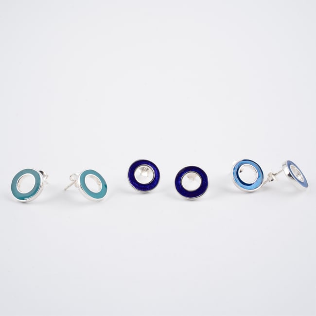 Round Open Silver Stud Earrings-Various Colors