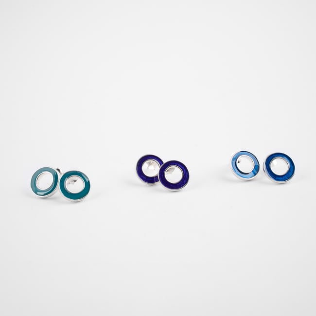 Round Open Silver Stud Earrings-Various Colors