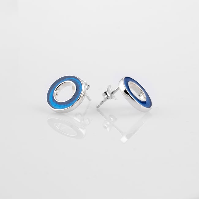 Round Open Silver Stud Earrings-Various Colors