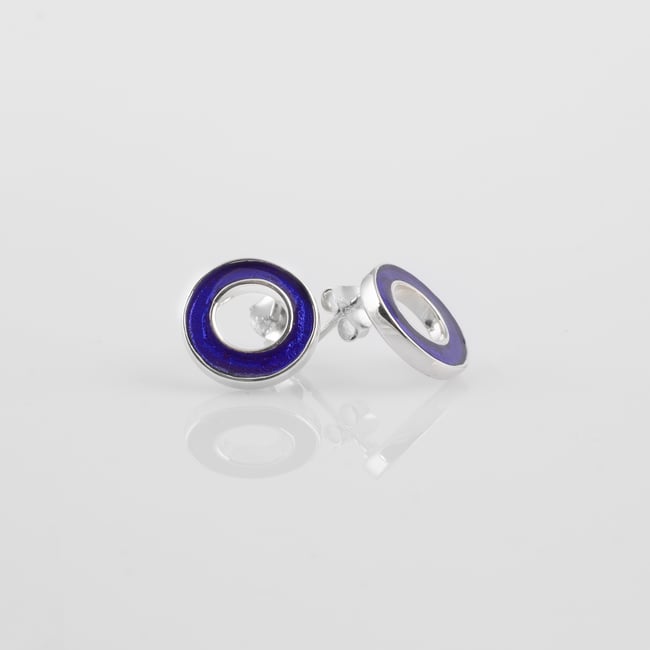 Round Open Silver Stud Earrings-Various Colors
