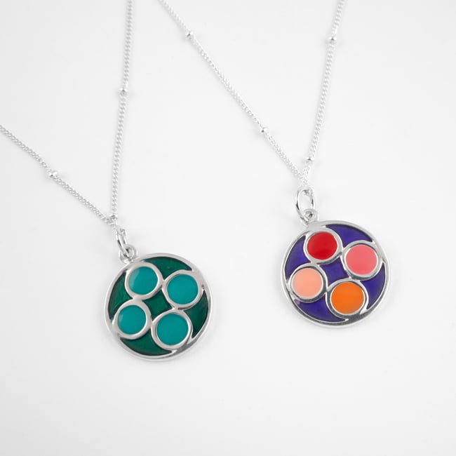 Small Circle Silver Necklace-Various Colors