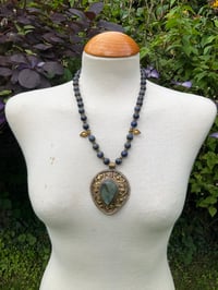 Image 2 of Large Vintage Tibetan Labradorite Lapis Lazuli necklace