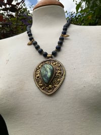 Image 1 of Large Vintage Tibetan Labradorite Lapis Lazuli necklace