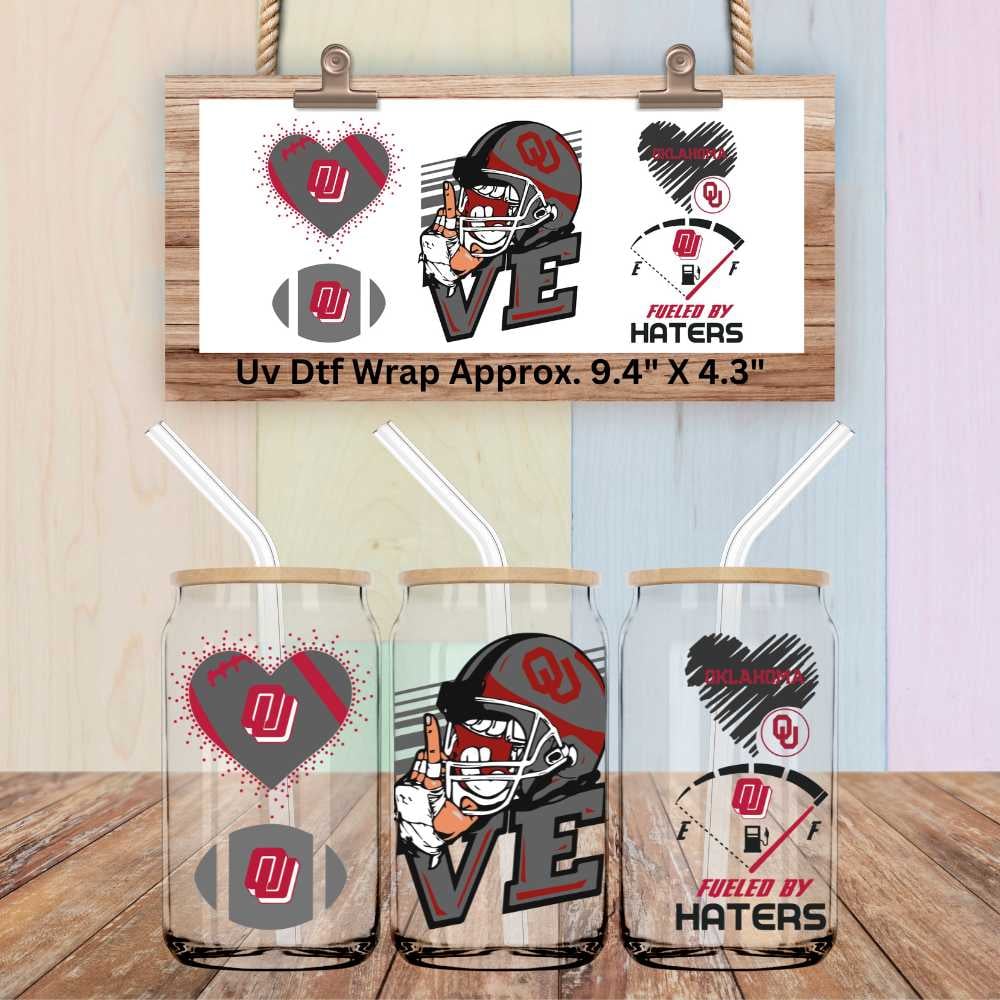Image of Oklahoma Sooners Football Uv Dtf Wraps or Decal Choice of 3 