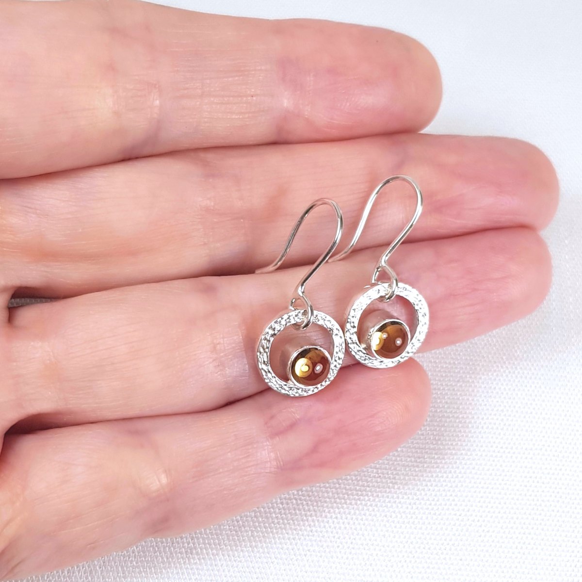 Image of Handmade Silver Citrine Earrings, Solid Sterling Silver Drop Earrings with Genuine Citrine Gemstones