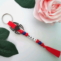 Spiderman Inspired Keyring - Personalised Beaded Keyring/School Bag Tag/Lunch Bag Tag,Party Bag Gift