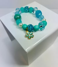 Image 3 of Blue Flower Charm Elastic Bracelet 