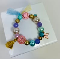 Image 4 of Blue Crown & Gold Tassel Charm Elastic Bracelet 