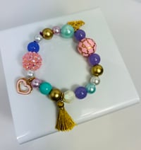 Image 1 of Pink Heart Charm Elastic Bracelet 