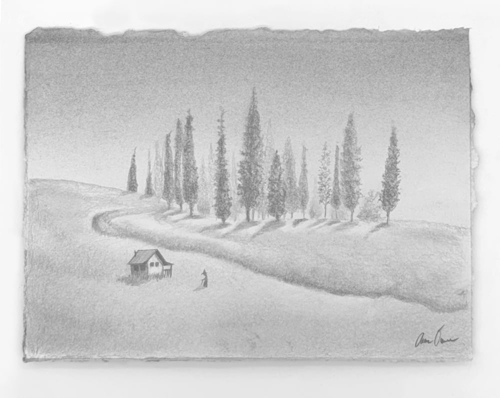 Image of "Afternoon Stroll", graphite on heavyweight watercolor paper.