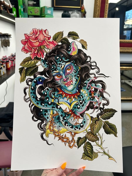 Image of Snow leopard girl A3 print