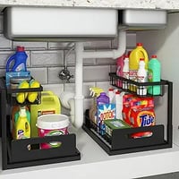 REALINN Under Sink Organizer and Storage, 2 Pack Pull Out Cabinet Organizer Slide Out Sink Shelf Cab