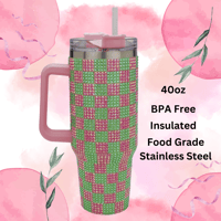 Image 1 of 40oz Pink and Green Alpha Kappa Alpha, Bling Tumbler, Water Bottle, Water Cup, Sorority, Unique Gift