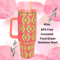Image 2 of 40oz Pink and Green Alpha Kappa Alpha, Bling Tumbler, Water Bottle, Water Cup, Sorority, Unique Gift