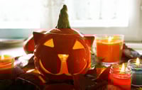 Image 3 of Candleholders: Halloween Pumpkin ceramic candle holder kototykva