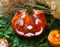 Image 1 of Candleholders: Ceramic Halloween pumpkin kittycat for Halloween jack-o-lantern gift