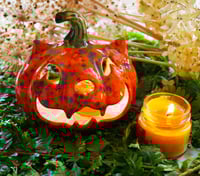Image 3 of Candleholders: Ceramic Halloween pumpkin kittycat for Halloween jack-o-lantern gift