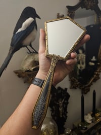 Image 5 of Beautiful Antique Hand mirror with Real Preserved Web on back & handles  - D