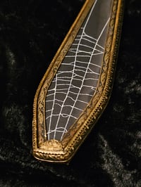 Image 3 of Beautiful Antique Hand mirror with Real Preserved Web on back & handles  - D