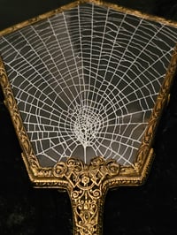 Image 8 of Beautiful Antique Hand mirror with Real Preserved Web on back & handles  - D