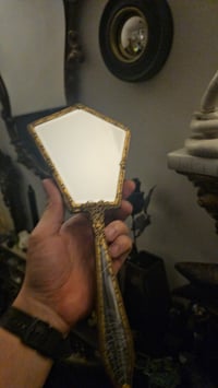 Image 9 of Beautiful Antique Hand mirror with Real Preserved Web on back & handles  - D