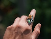 Image 1 of fire opal + emerald valley double ring  (7.75) 