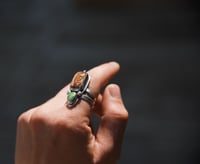 Image 2 of fire opal + emerald valley double ring  (7.75) 