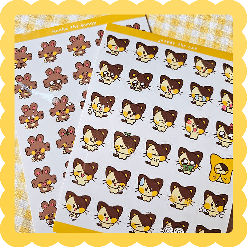 Image of jasper and mocha emotes ✨ waterproof vinyl sticker sheet