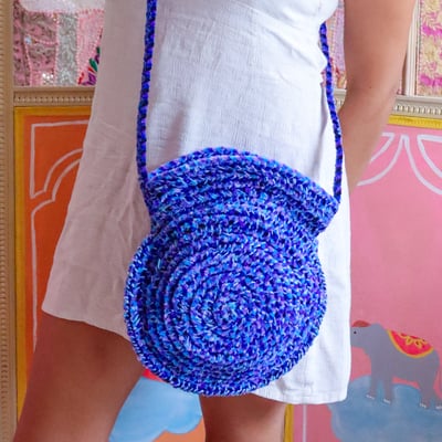 Image of Handwoven Blue Shell Handbag