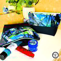Image 1 of Aqua and Black Abstract - Large Zipper Pouch