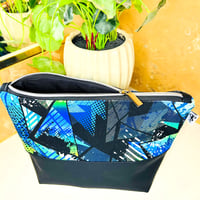 Image 2 of Aqua and Black Abstract - Large Zipper Pouch