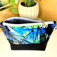 Image 3 of Aqua and Black Abstract - Large Zipper Pouch