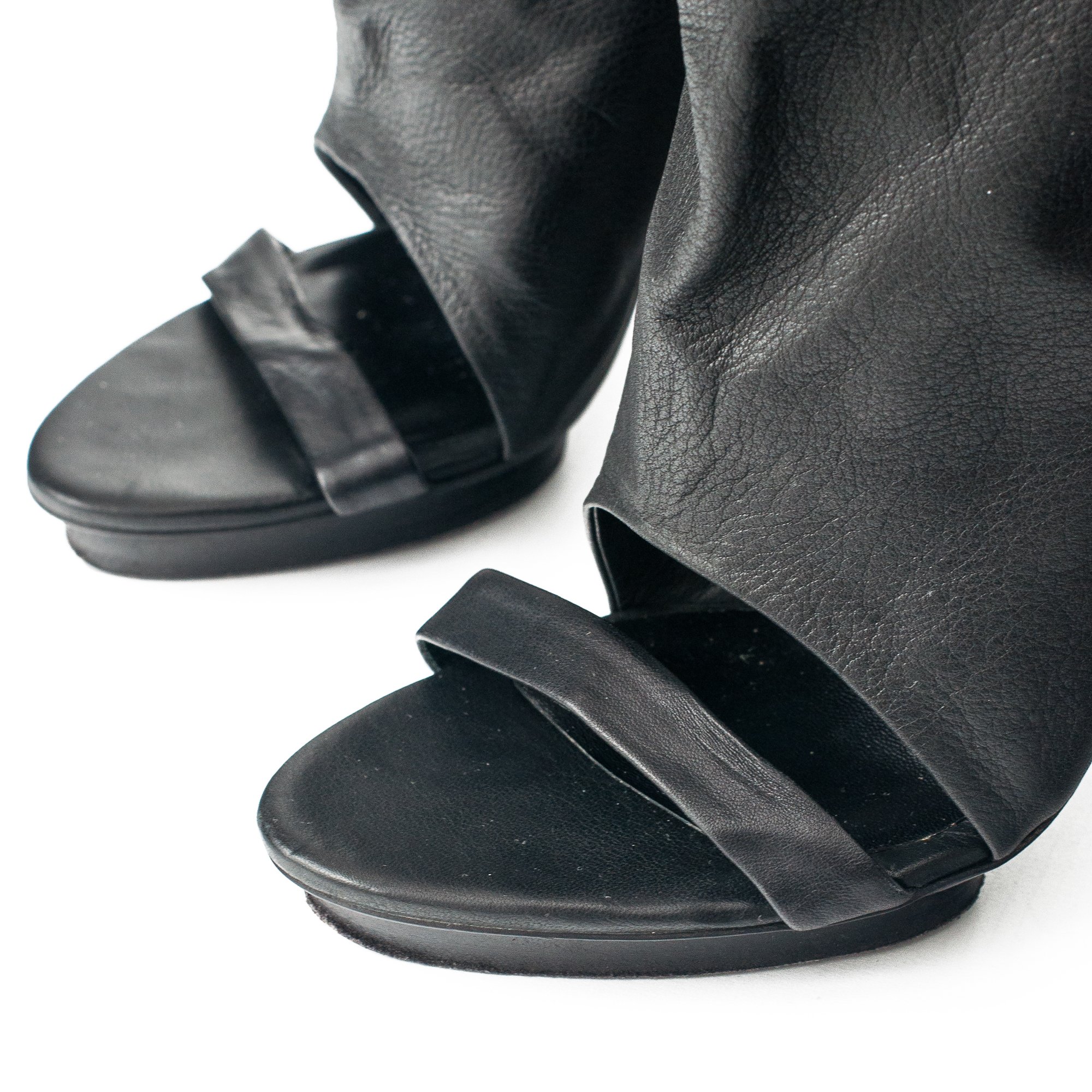 Image of Balenciaga Open Toe Black Leather Ankle Boots