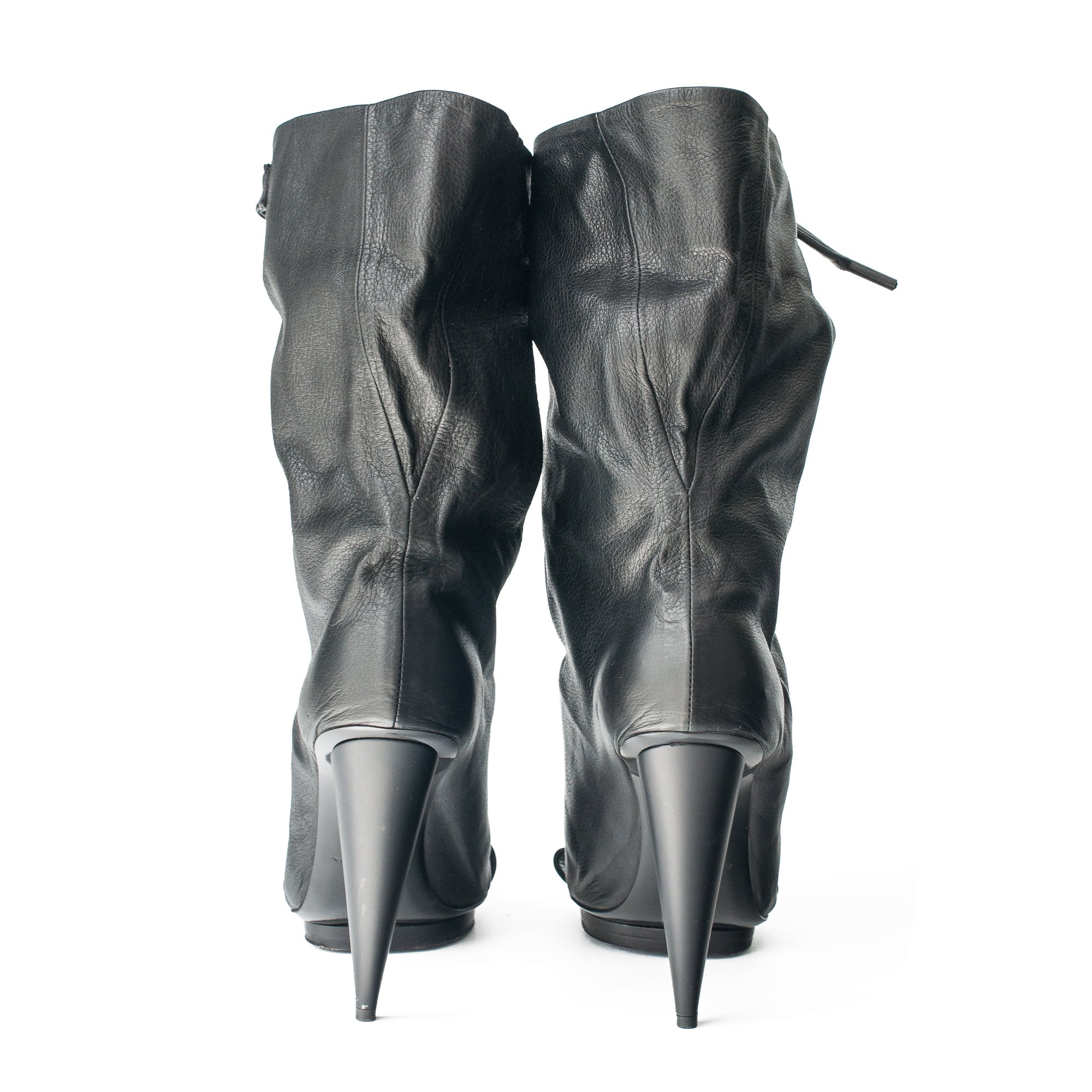 Image of Balenciaga Open Toe Black Leather Ankle Boots