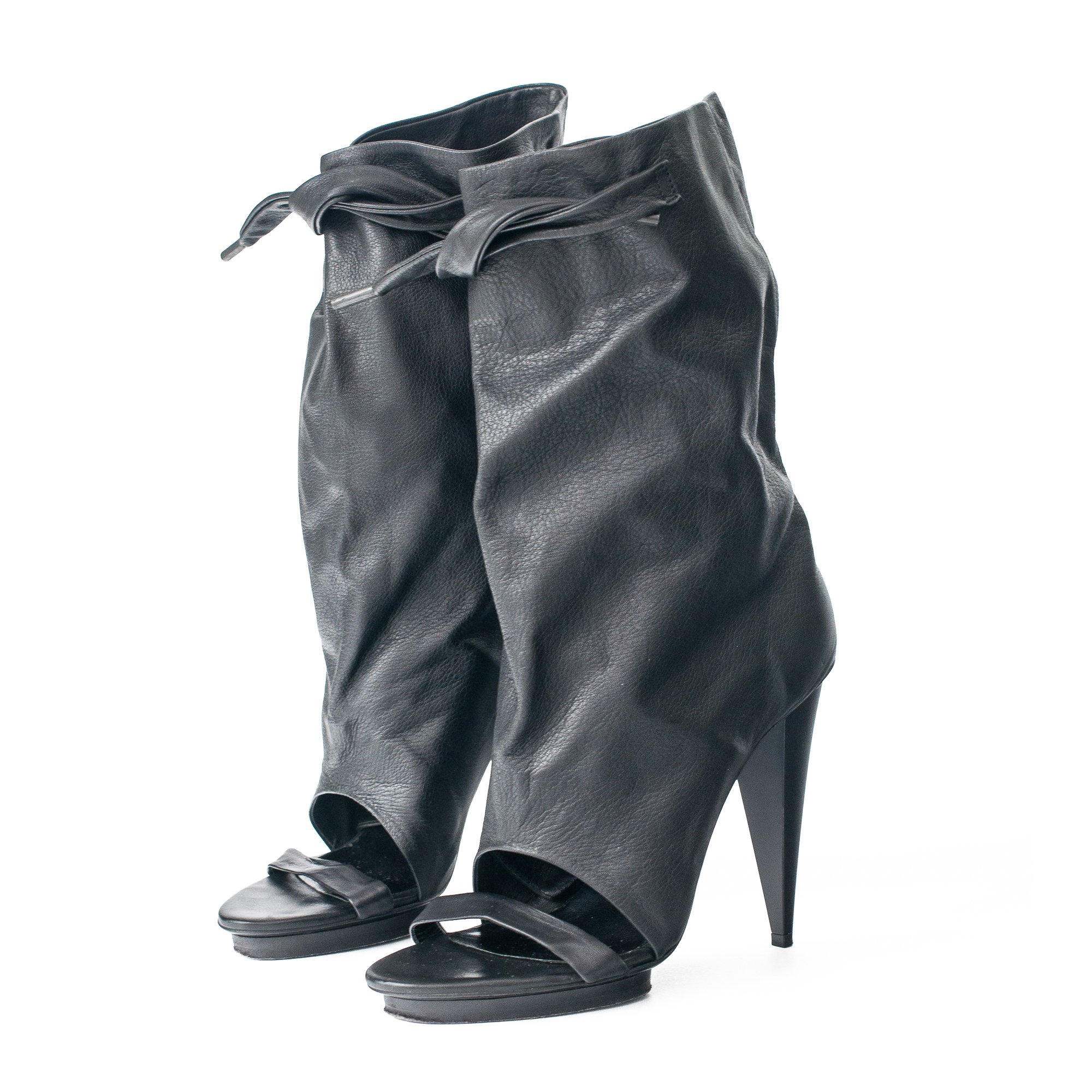 Image of Balenciaga Open Toe Black Leather Ankle Boots