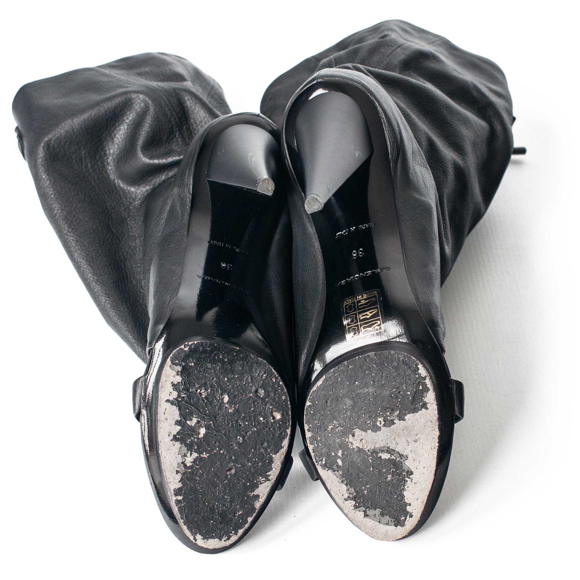 Image of Balenciaga Open Toe Black Leather Ankle Boots