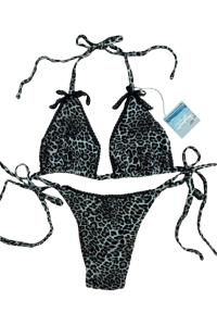 Image 1 of ♲ Black Lace Bows & Leopard Bikini Set - XL Top / M Bottom