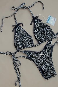 Image 3 of ♲ Black Lace Bows & Leopard Bikini Set - XL Top / M Bottom