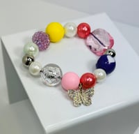 Image 1 of Rhinestone Butterfly Charm Elastic Bracelet 