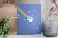 Image 2 of Rainbow Space Bun (Holographic) - Greeting Card