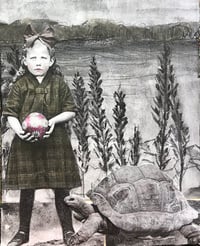 Image 1 of Turtle and girl mixed media b&w painting 