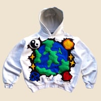 Image 1 of REWORKED 3D PUFF EARTH WHITE HOODIE SIZE L