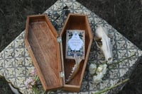 Image 2 of Wooden Coffin Mixed Media Stash Box / Trinket Box - "The World" Tarot Card